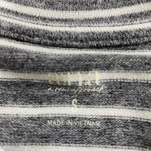 A.N.A. Soft knit grayish-black and white striped shirt with cuffed sleeves. - Picture 2 of 5